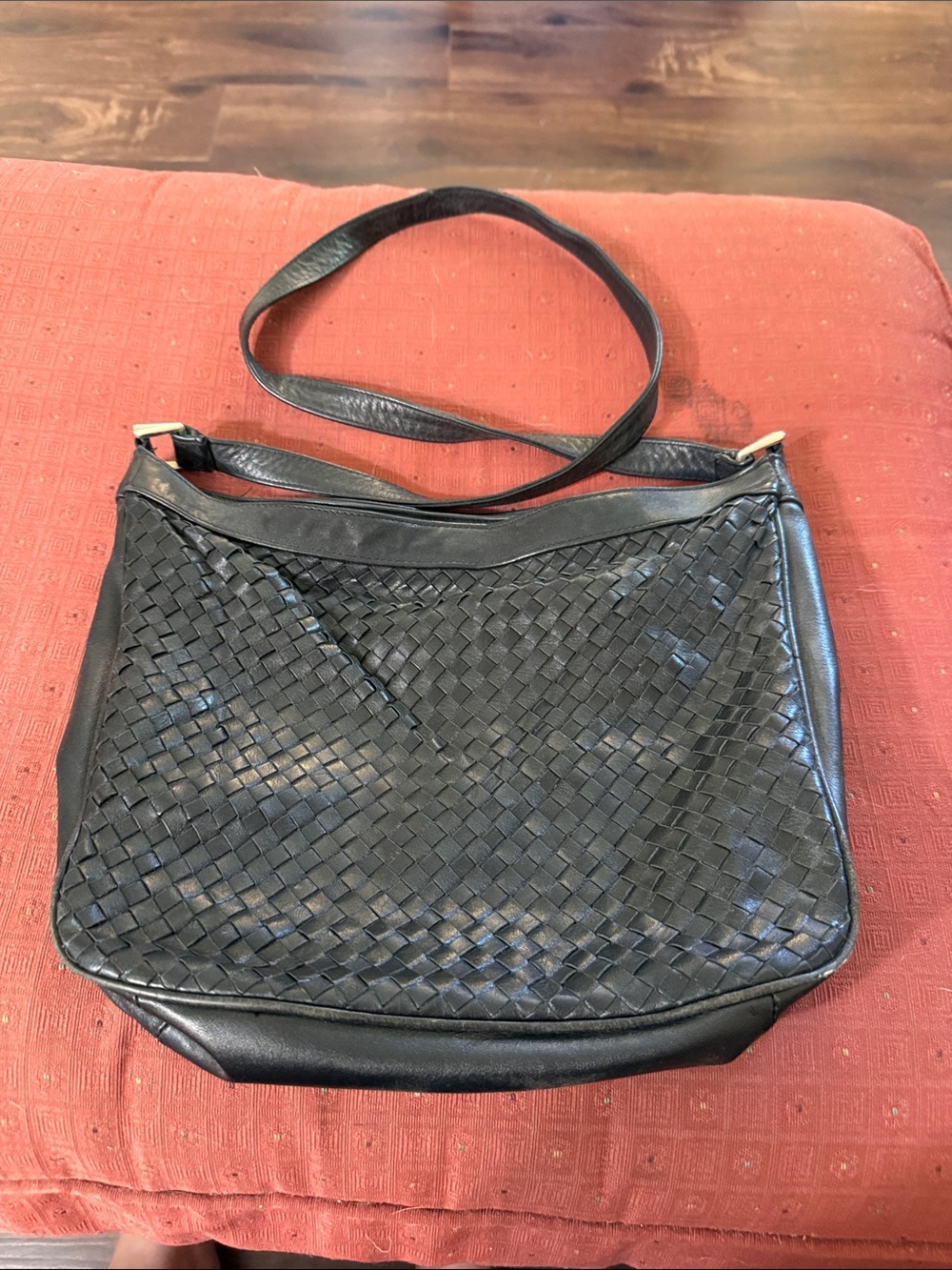 Woven Black Shoulder Bag with Single Strap